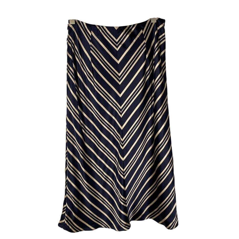 Vintage silk A-line Banana Republic midi skirt navy & gold women’s 2 shimmer